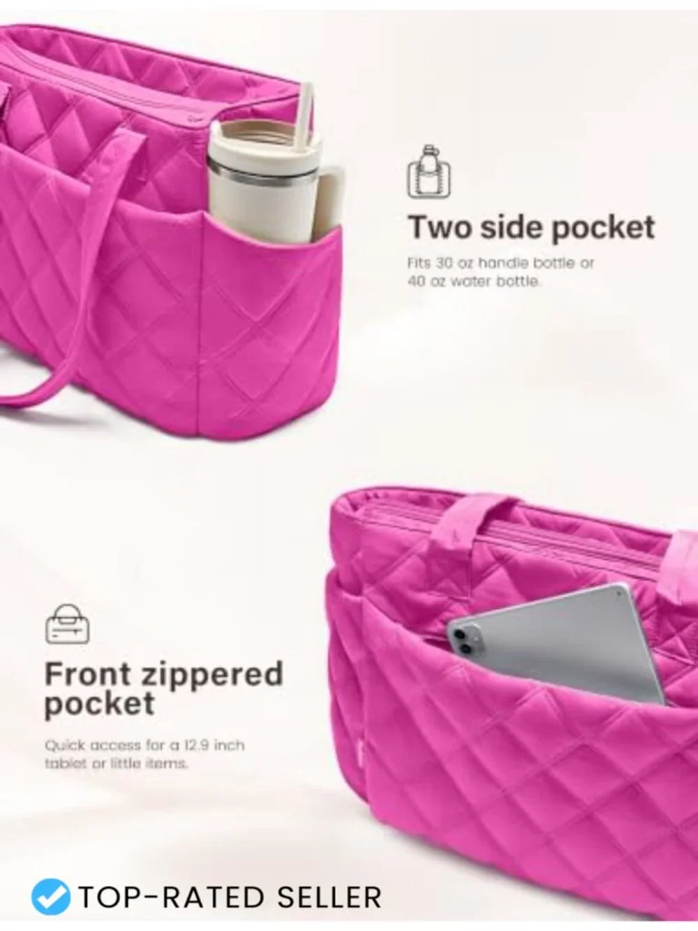 Lightweight Puffer Tote Bag with 8 Pockets, Quilted Shoulder Bag for Work Travel
